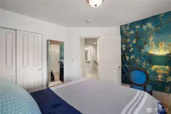 Another view of Bedroom #3. (Beautiful wall is tapestry, not permanent paint.)