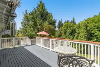 Deck overlooking the backyard