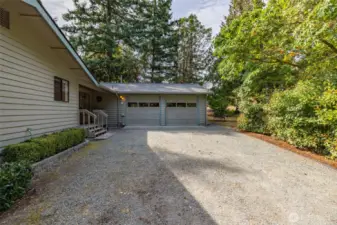 Two car garage and parking space