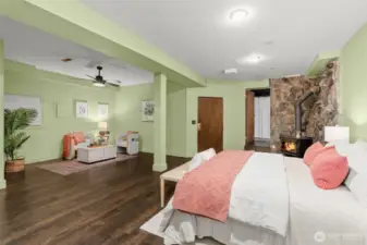 Primary Suite on Lower Level with a Wood Burning Fireplace!