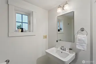 Lower level bathroom has a generous storage closet and large shower, so convenient!
