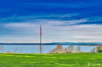 Gorgeous backdrop of the Olympics and Mount Baker, with trails, a playground and sports courts.