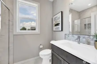Main floor 3/4 bath. Previous built Peak house. Finishes may be different.
