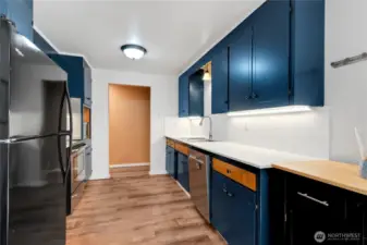 Access from garage or interior hallway.