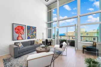 A spacious balcony with French Doors- Open Like Window.  Also, 6 solar and 6 black-Out Shades with Rechargeable and App to set up Timing