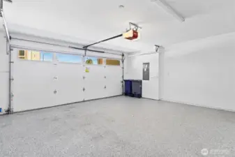 Garage features a durable epoxy floor
