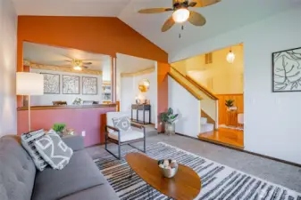 Sunken formal living room opens to formal dining.