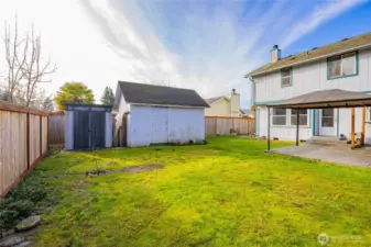 Storage shed and shop in back yard