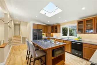 A view toward the stairs leading to the upper and lower levels.