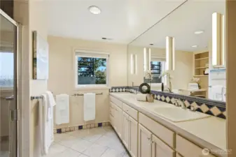 The 3/4 bathroom on the lower level.