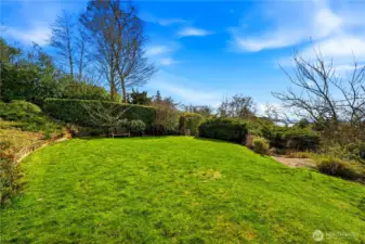 This open lawn area is located just below the deck and patio.