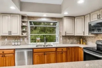 Beautiful kitchen that look at the backyard.