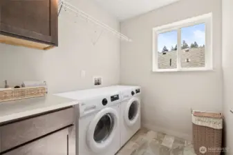 Virtually staged photo laundry room for illustration.
