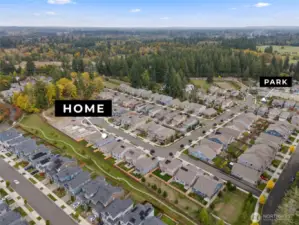 Aerial look to show home location and neighborhood park.