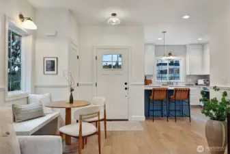 Flow easily from the living room to the dining area to the kitchen.