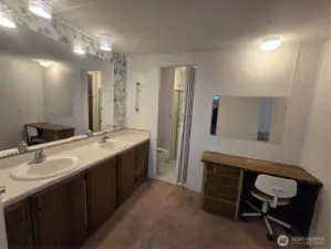 Primary Vanity with attached 3/4 shower