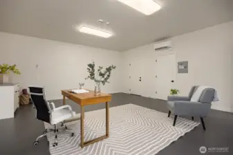 The space is plumbed for a half bath.