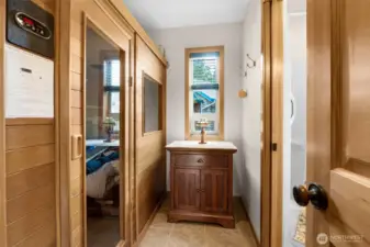 Sauna room just of the lower primary bedroom as you enter the bathroom
