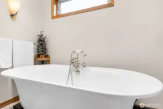 soaking tub in primary upper bedroom