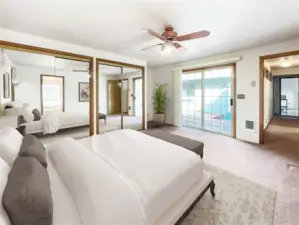 Virtually staged Primary Bedroom - ceiling fan