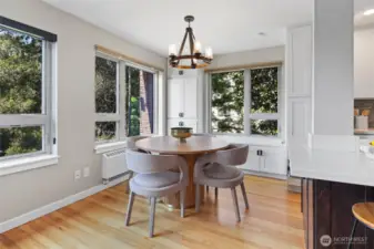 Dining table with built-in storage & window bench
