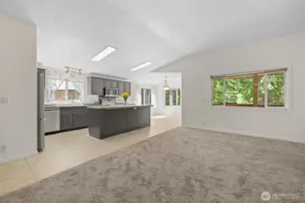 Open floor plan- kitchen, dining nook and living room