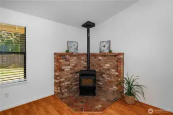Pellet stove with well kept brick work.