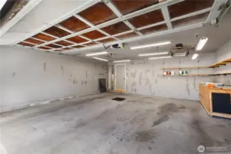 2 car garage with built in shop bench.