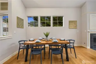 The space easily seats six with plenty of room to expand into the living room for larger gatherings.