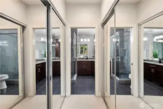 Huge double closets line the hall to your private, remodeled bathroom.
