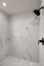 Ceramic walk-in shower.