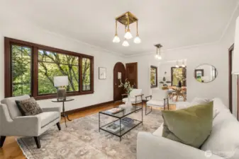 Graceful, coved ceilings add to the vintage charm.