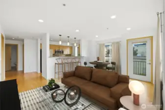 On clear days, enjoy the rare bonus of catching a glimpse of Mount Rainier right from your own living room.