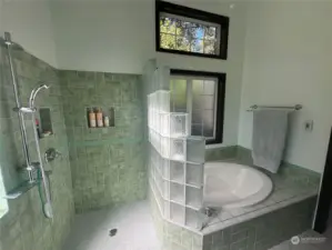 Spacious drive in shower and soaking tub!