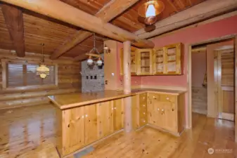 Looking into the dining area from the kitchen.