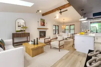 Open concept, spacious living space with gas fireplace