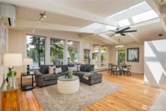 Look at all the natural light...and views of Pine Lake. There is a gas fireplace and mini-split for heat/AC.