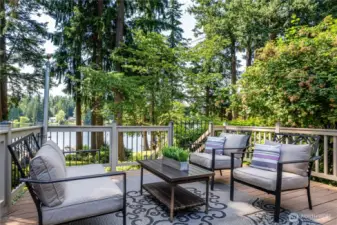 Expansive deck off the great room...with a view of Pine Lake.