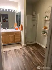Basement apt bathroom with shower, sink and toiilet