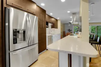 Gourmet chef inspired cabinets, flooring and lighting
