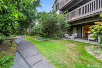 Walkway to the unit from adjacent swimming pool