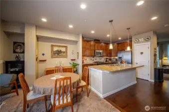 The dining area has a really handy nook where you can easily fit a buffet, a china hutch or even add some built-in cabinets.