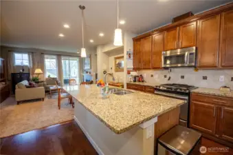 Details matter!  Features like crown molding trim along the top and light rail molding trim along the bottom of the upper cabinets give the kitchen a finished, elegant look while several under cabinet lights help brighten the work surface.