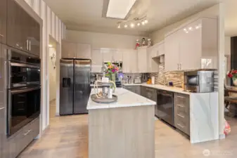 Kitchen with waterfall countertops