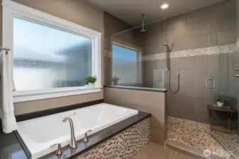 Soaking Tub and Custom Tile Shower w/Glass Enclosure