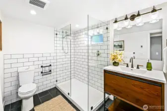 Large 3/4 bath downstairs with walk-in shower.