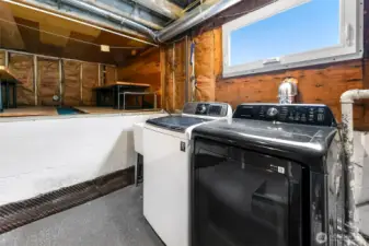Utility room with great storage and utility sink. Washer and dryer are included in the sale.