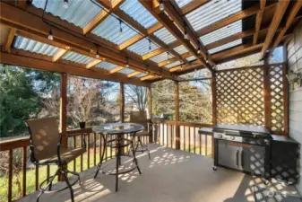 Check out this cool covered patio for barbeques and views partial views of mountains to the west off great room to enjoy