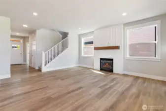 Cozy Living room with fireplace and huge window