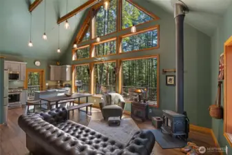 Living room with vaulted ceilings